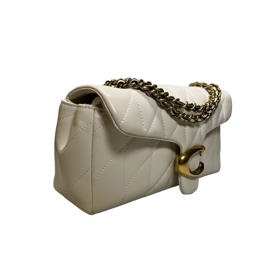 Used COACH Quilted Leather Quilted Tabby Chain Shoulder Bag White GHW-1
