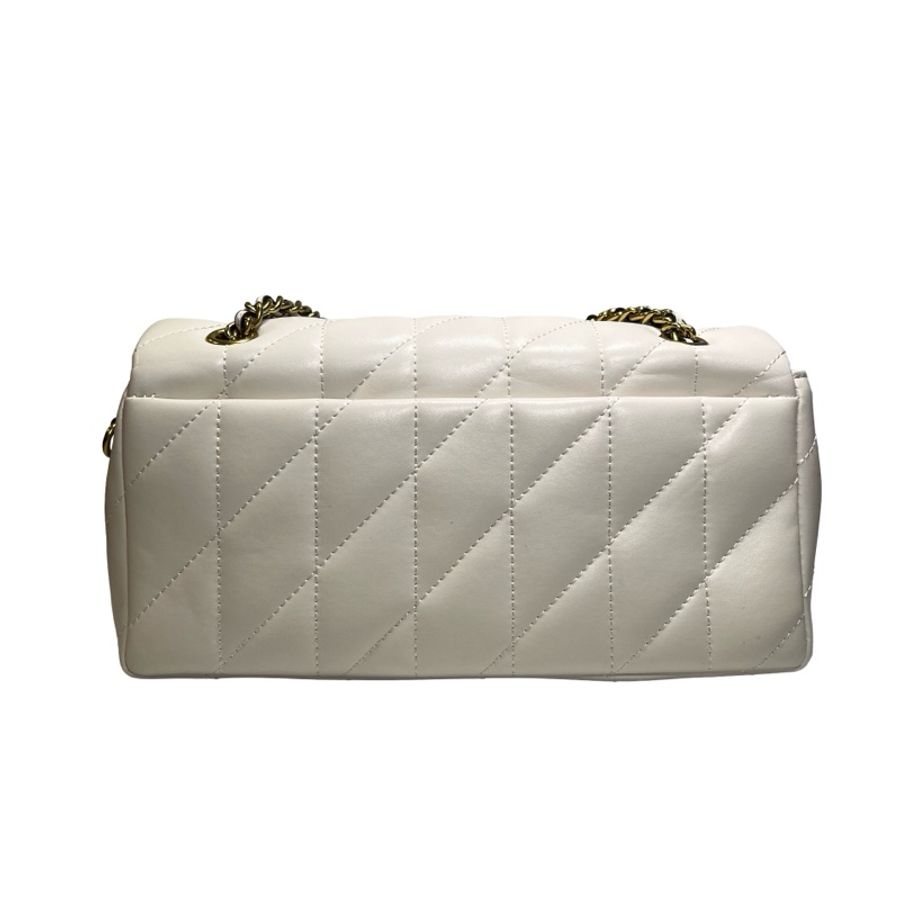 Used COACH Quilted Leather Quilted Tabby Chain Shoulder Bag White GHW-3