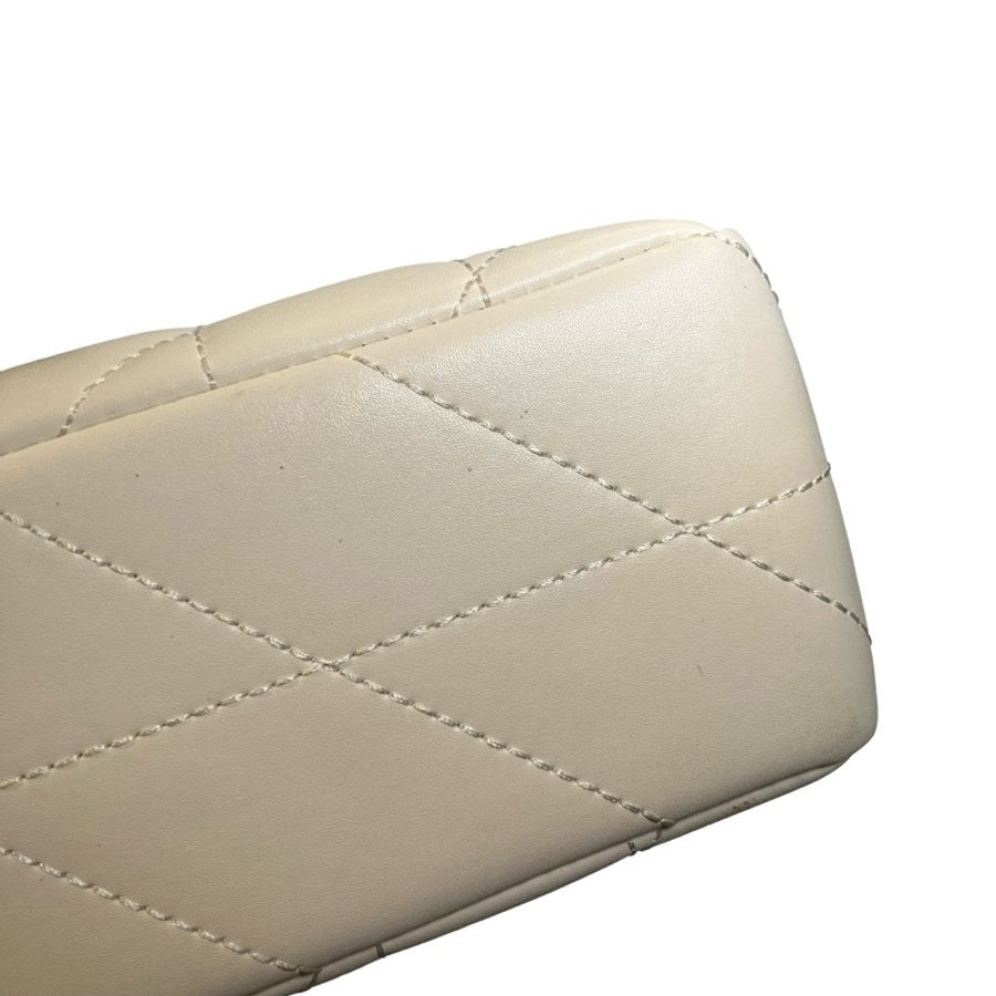 Used COACH Quilted Leather Quilted Tabby Chain Shoulder Bag White GHW-13