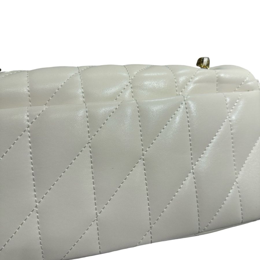 Used COACH Quilted Leather Quilted Tabby Chain Shoulder Bag White GHW-13