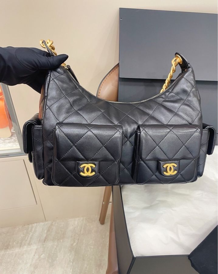 chanel 香奈兒hobo👜腋下包 嬉皮包25C 大號 黑金-1