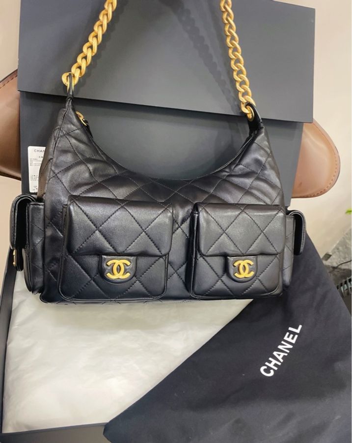 chanel 香奈兒hobo👜腋下包 嬉皮包25C 大號 黑金-2
