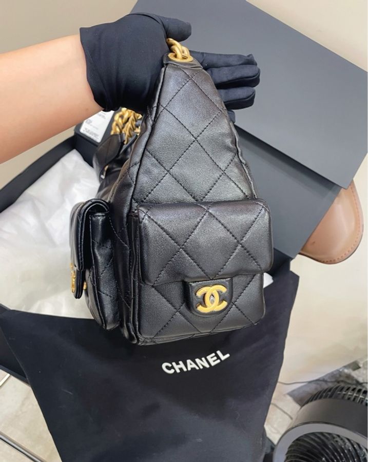 chanel 香奈兒hobo👜腋下包 嬉皮包25C 大號 黑金-3