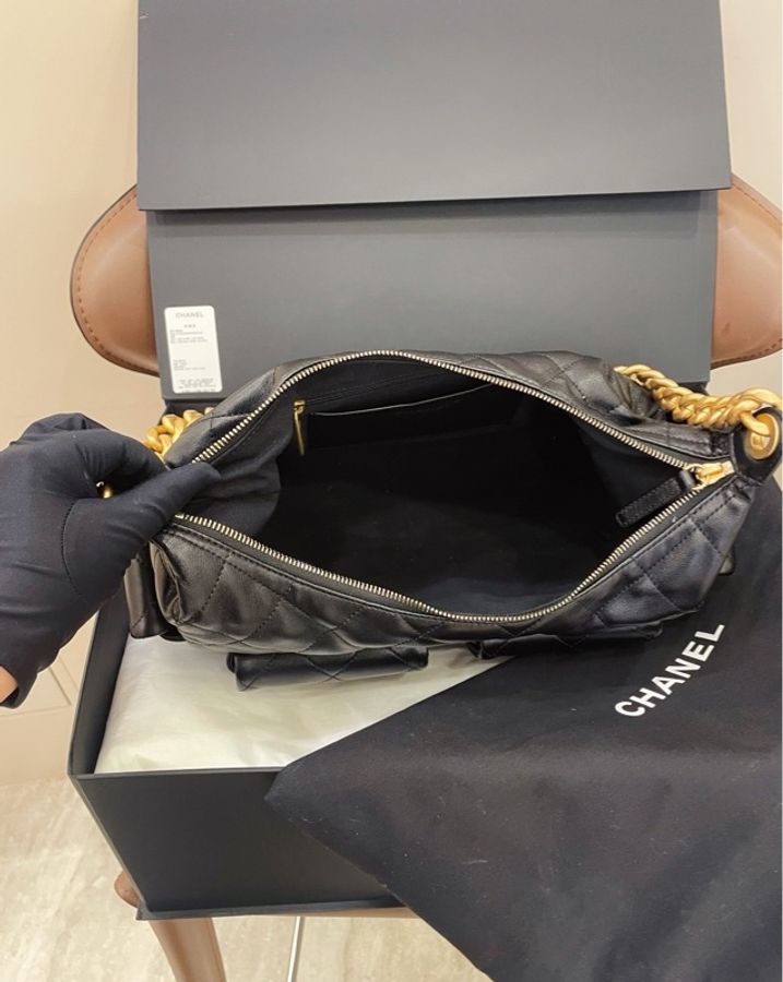chanel 香奈兒hobo👜腋下包 嬉皮包25C 大號 黑金-7