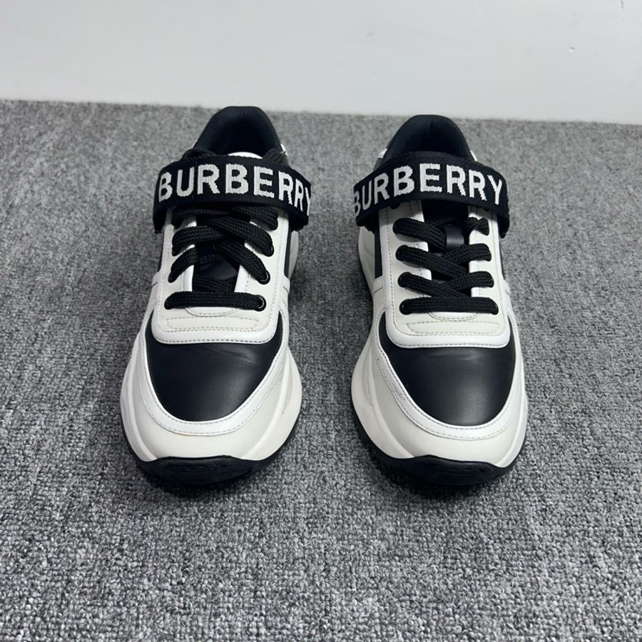 Burberry巴寶莉 博柏利 魔術貼黑白休閒鞋/37碼 /98新-1