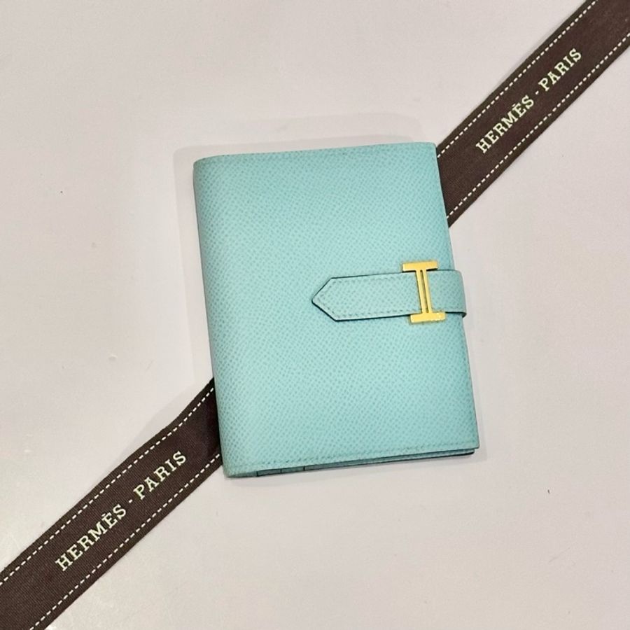 hermes愛馬仕bearn ep皮馬卡龍藍金扣短款皮夾錢夾 卡包-5