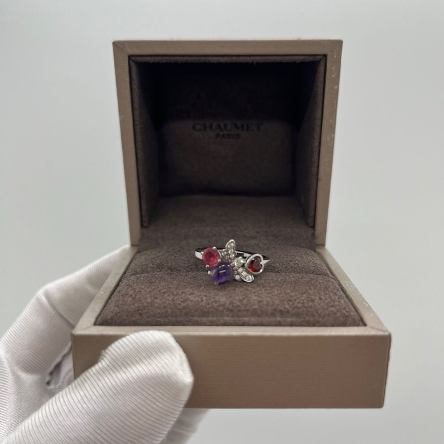 Chaumet尚美巴黎花園18k白金51號 蜜蜂彩寶戒指 材質：Au750 （原50號改51號-5