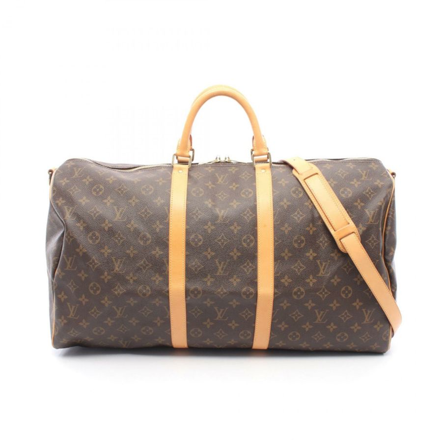 路易威登 Keepall 55 旅行單肩手提包 M41424 Monogram 棕色皮革-0