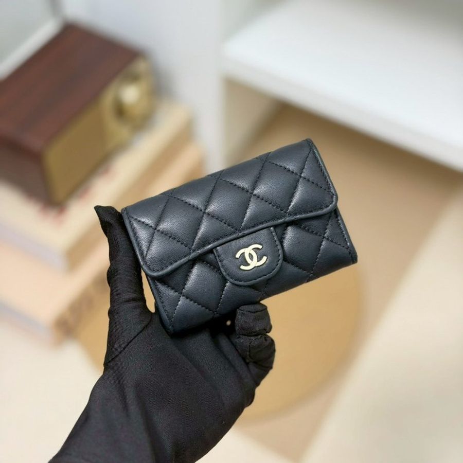 🏷Chanel 香奈兒.Coco 卡夾零錢包 黑金羊-0