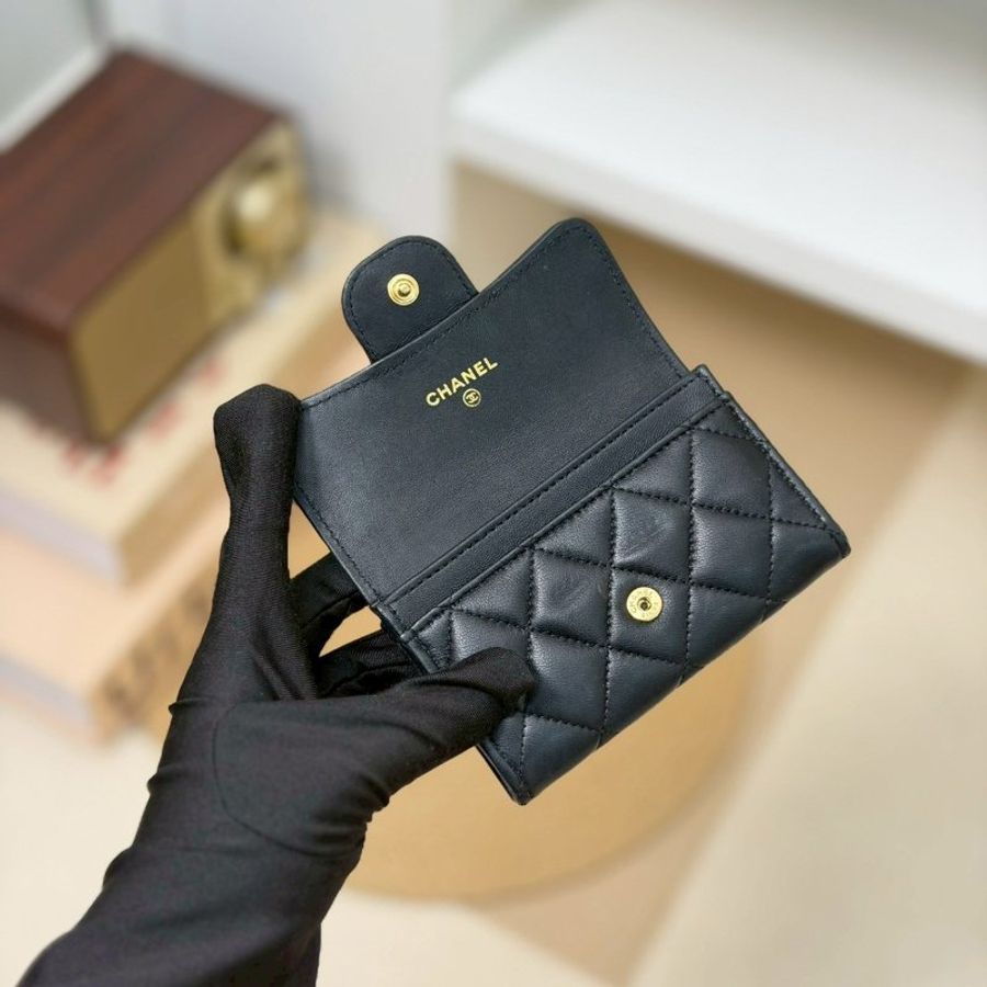 🏷Chanel 香奈兒.Coco 卡夾零錢包 黑金羊-15