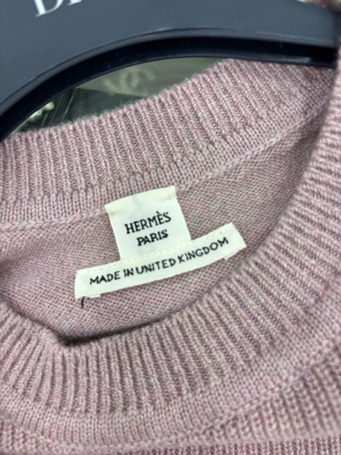Hermes 愛馬仕 玫瑰色百分百羊絨短袖 36碼-2