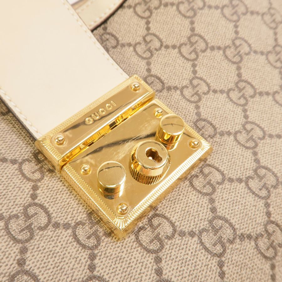 GUCCI 塗層帆布Padlock GG金扣肩背袋-7