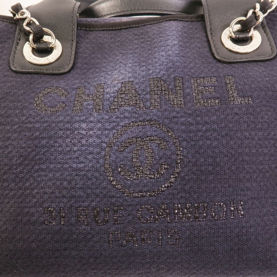 CHANEL 帆布Deauville Bowling鏈帶手挽肩背兩用袋-6