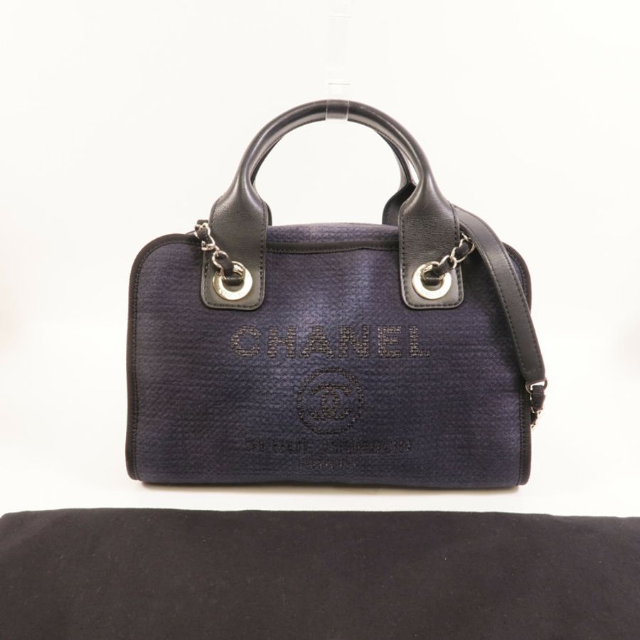 CHANEL 帆布Deauville Bowling鏈帶手挽肩背兩用袋-10