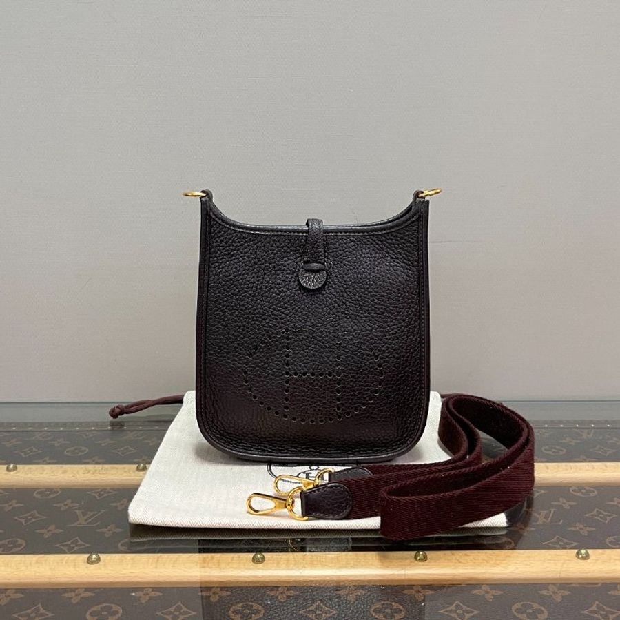 HERMES/愛馬仕烏木色金扣伊芙琳mini單肩斜挎包-0