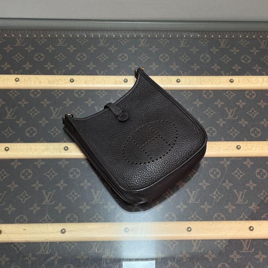 HERMES/愛馬仕烏木色金扣伊芙琳mini單肩斜挎包-1