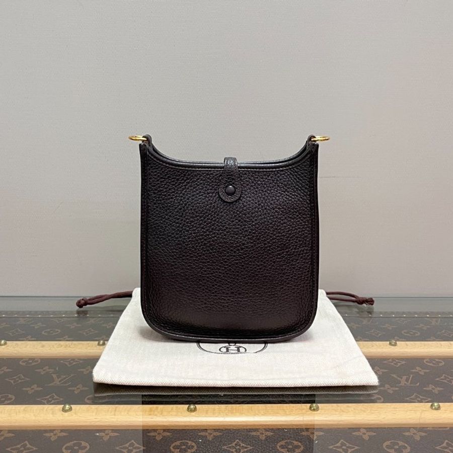 HERMES/愛馬仕烏木色金扣伊芙琳mini單肩斜挎包-5