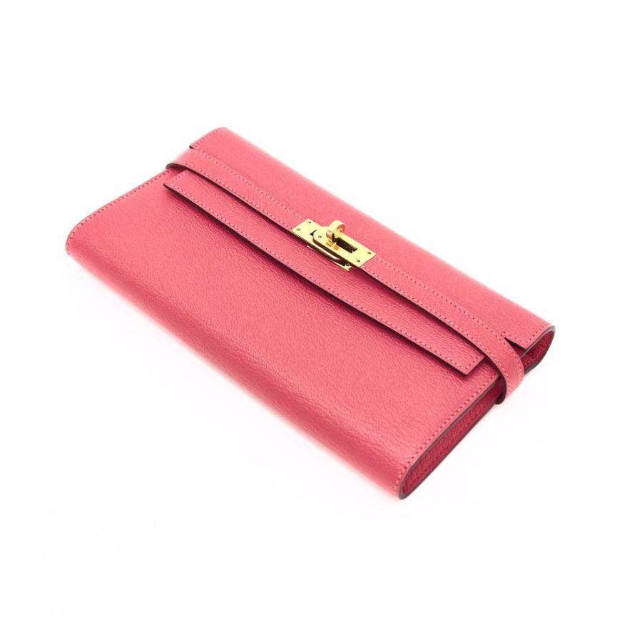 HERMES/愛馬仕唇膏粉金扣Kelly錢包-4
