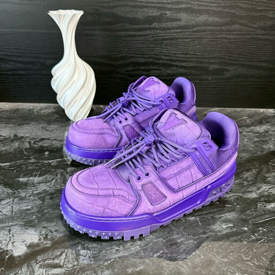 LV路易威登紫色鰐魚紋TrainerMax休閒鞋 41.5碼 95新-0