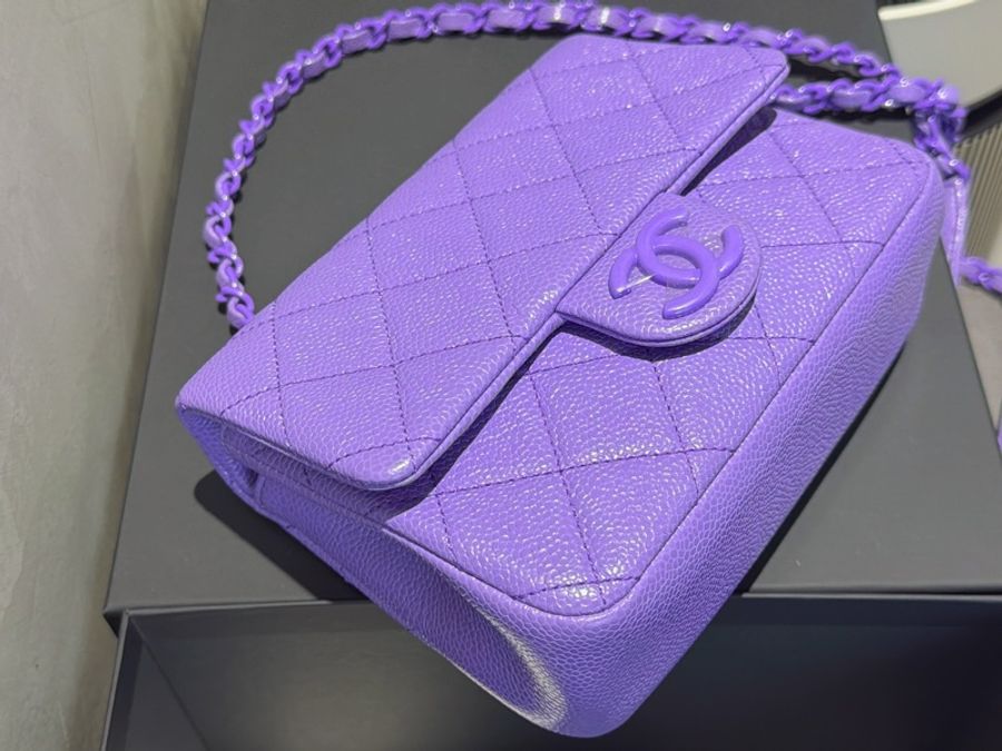 Chanel 方胖牛皮荔枝皮革🦄夢幻紫色mini CF-11