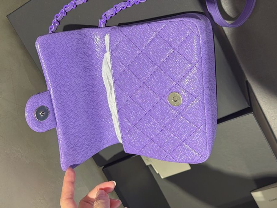 Chanel 方胖牛皮荔枝皮革🦄夢幻紫色mini CF-12