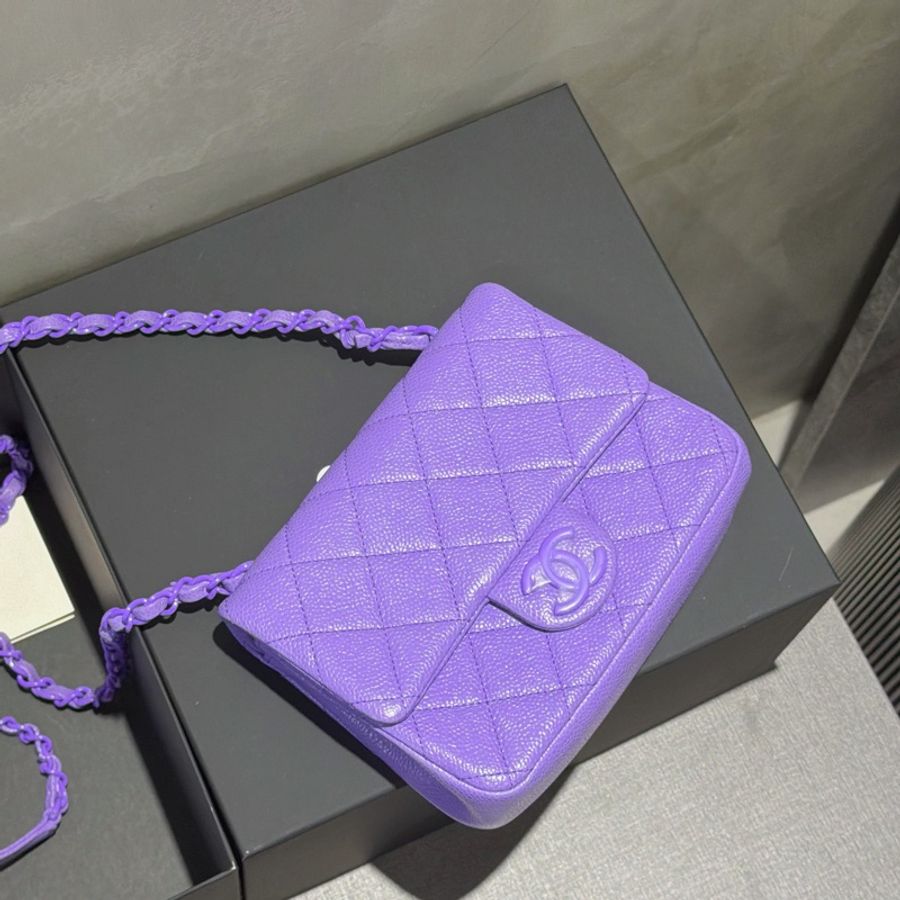 Chanel 方胖牛皮荔枝皮革🦄夢幻紫色mini CF-14