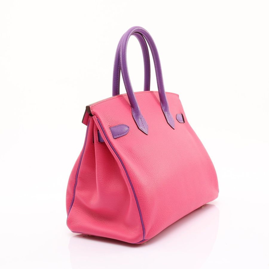 糖果粉/紫色 雙色 Chevre 山羊皮 Birkin 30 鉑金包 手提包 口Q刻 金釦【HERMES 愛馬仕】-1