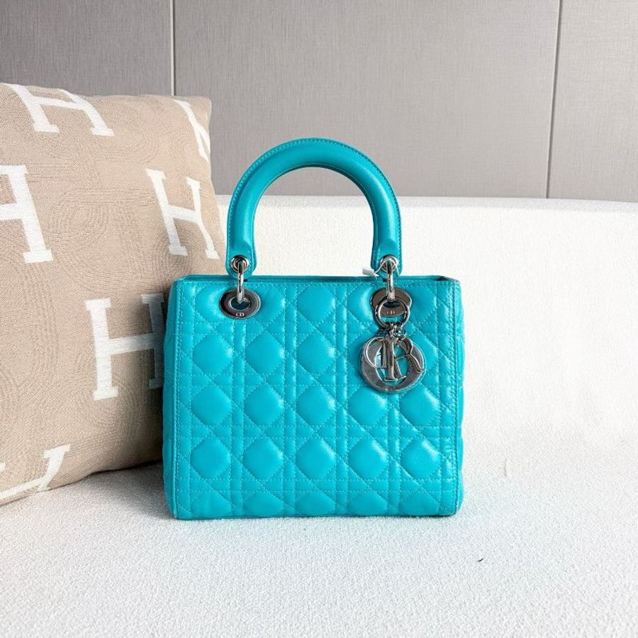 Dior 黛妃五格手提斜背包 淺藍色 銀扣 24*20*12 98新配件保卡 肩帶 塵袋-4