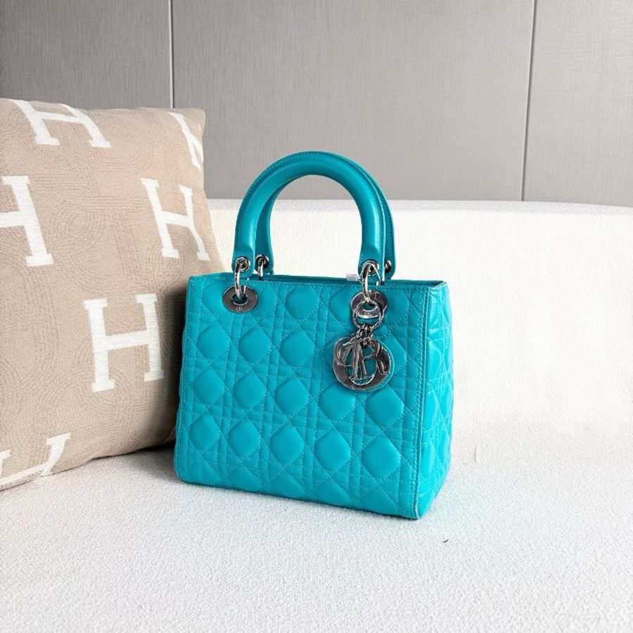 Dior 黛妃五格手提斜背包 淺藍色 銀扣 24*20*12 98新配件保卡 肩帶 塵袋-5