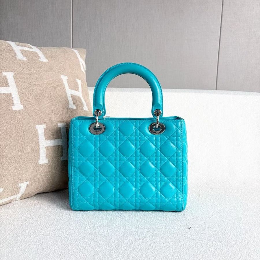 Dior 黛妃五格手提斜背包 淺藍色 銀扣 24*20*12 98新配件保卡 肩帶 塵袋-6