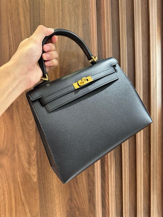 Kelly 25 黑色Epsom皮金扣-0