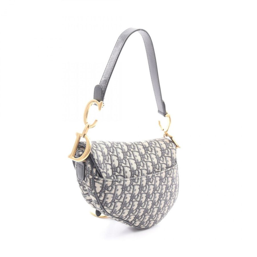Dior Saddlebag Oblique 2WAY 手提包 帆布皮革 米色 海軍藍 二手 女士-1