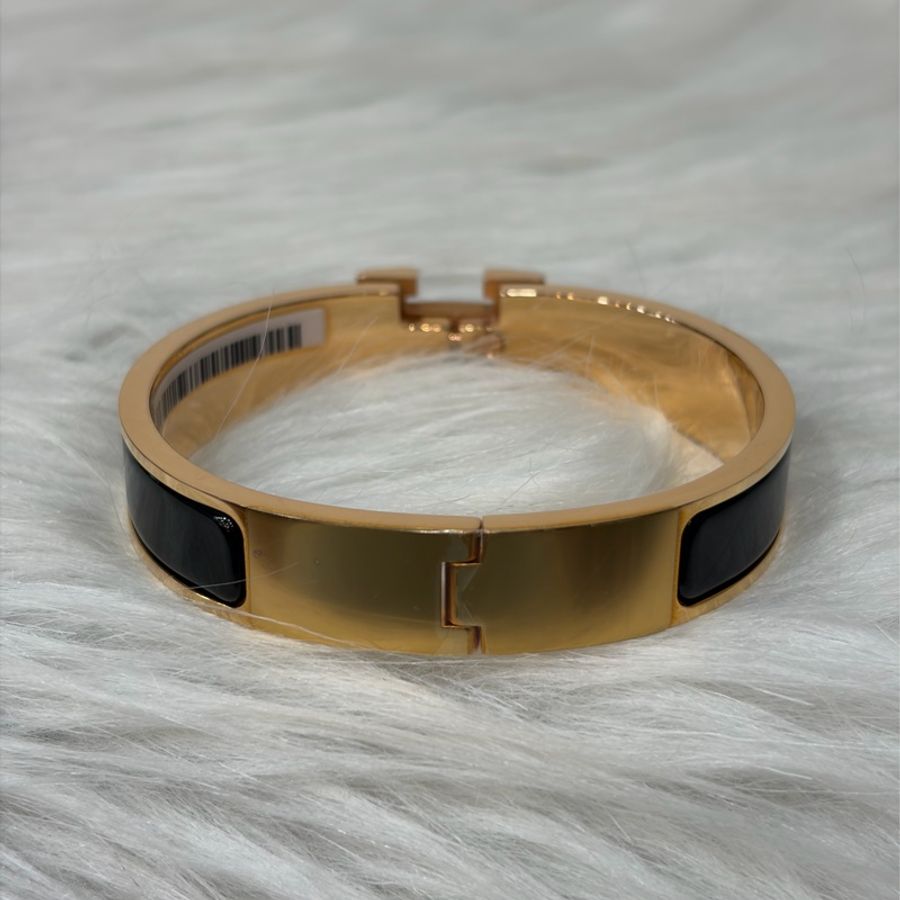 Hermes Clic H 玫瑰金色 黑琺瑯 窄版 手環 手鐲 琺瑯 PM-3
