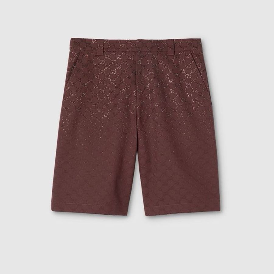 Gucci burgundy GG monogram rhinestone embellished shorts 50 短褲-0
