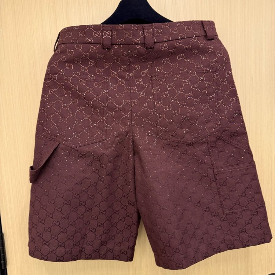 Gucci burgundy GG monogram rhinestone embellished shorts 50 短褲-2