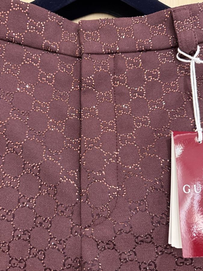 Gucci burgundy GG monogram rhinestone embellished shorts 50 短褲-3