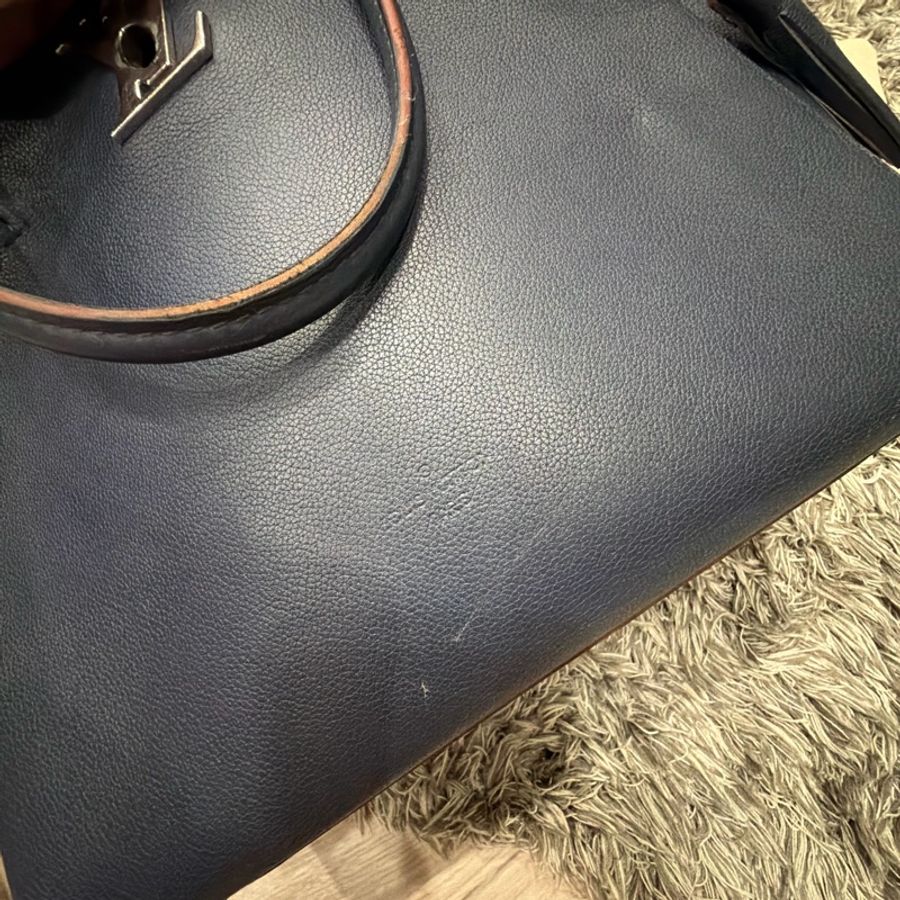 LOUIS VUITTON LOCKME 藍色牛皮流蘇單肩包手提包斜挎包 銀色五金 可拆卸肩帶-21