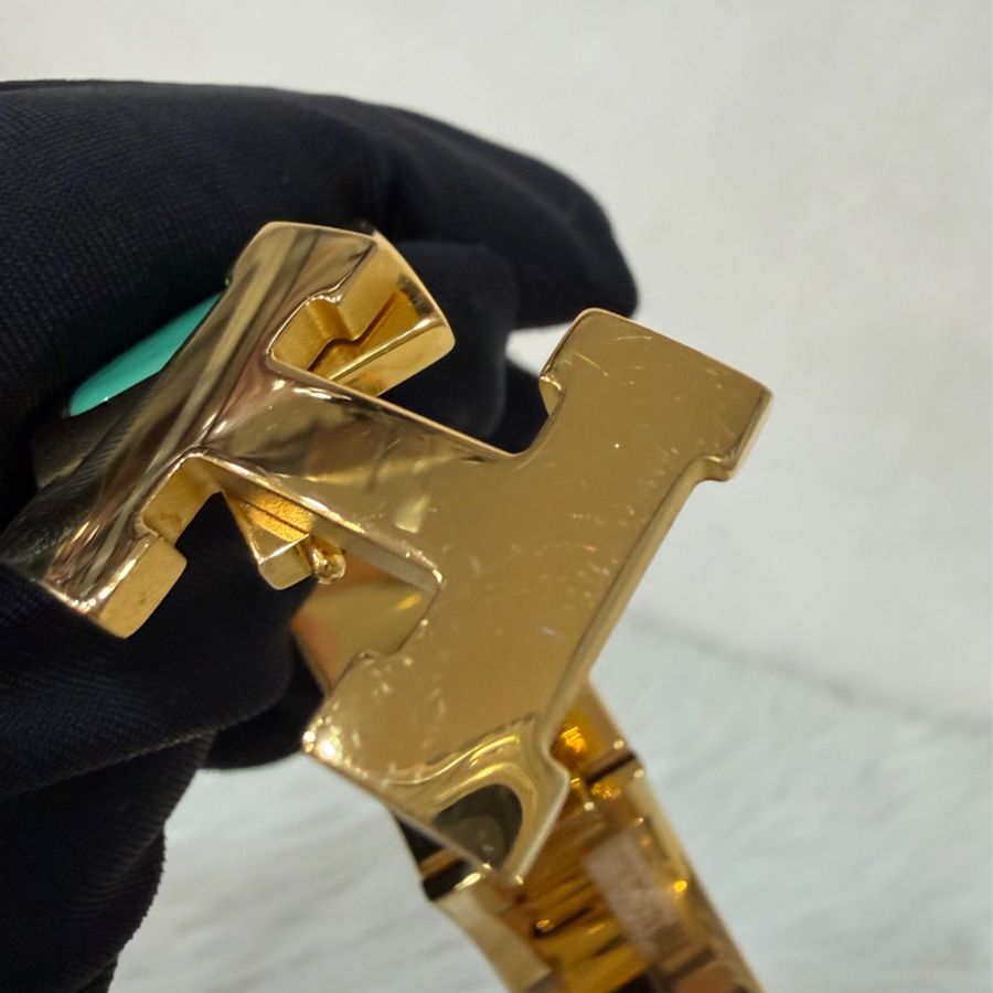Hermes Clic H 黃K色 藍綠琺瑯 寬版手環 手鐲 琺瑯 PM-7