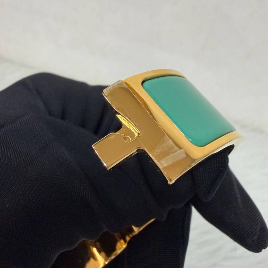 Hermes Clic H 黃K色 藍綠琺瑯 寬版手環 手鐲 琺瑯 PM-9