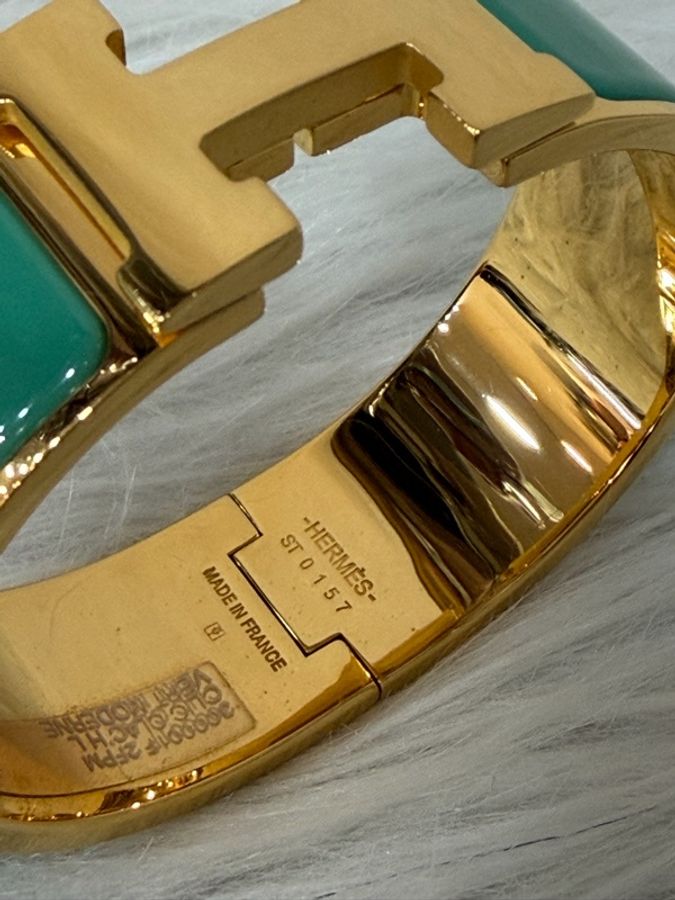 Hermes Clic H 黃K色 藍綠琺瑯 寬版手環 手鐲 琺瑯 PM-23