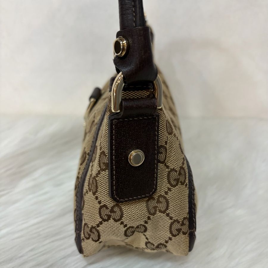 GUCCI 130939 深咖皮 緹花布 金釦 Abbey GG 肩背包-4
