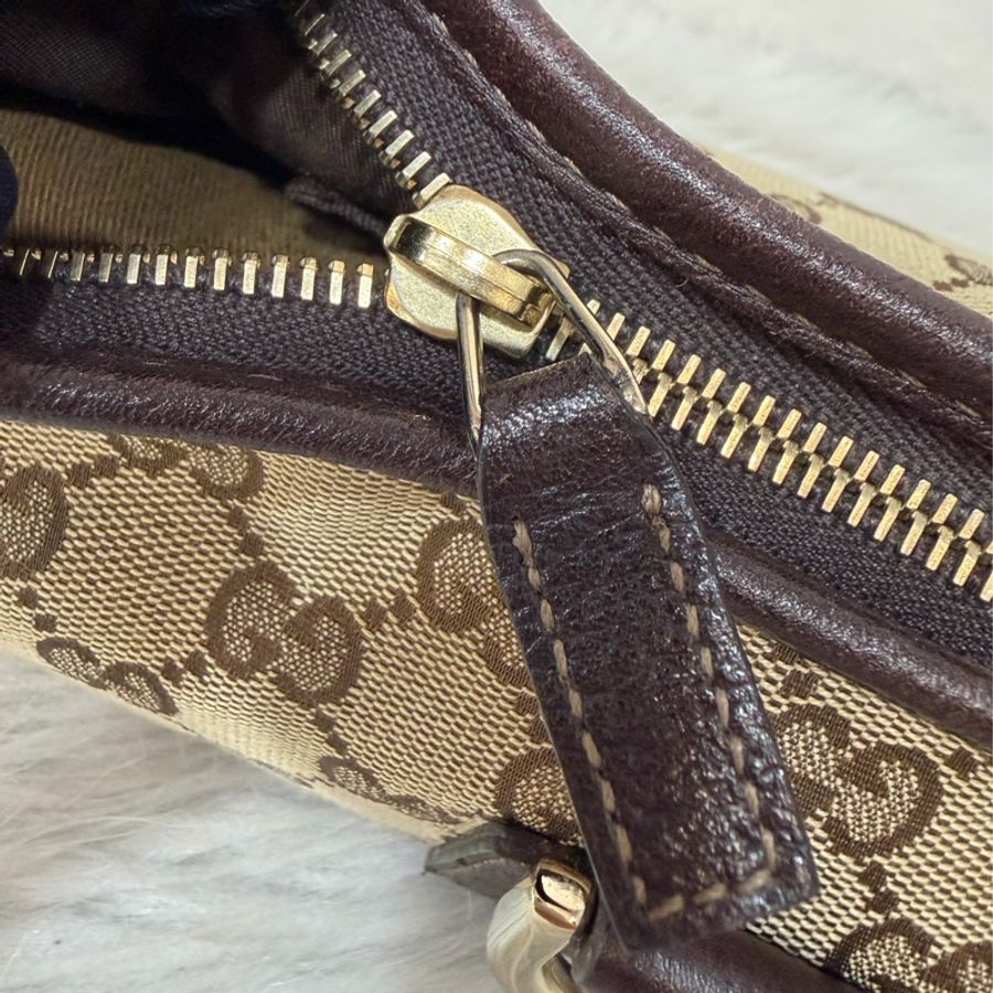 GUCCI 130939 深咖皮 緹花布 金釦 Abbey GG 肩背包-47