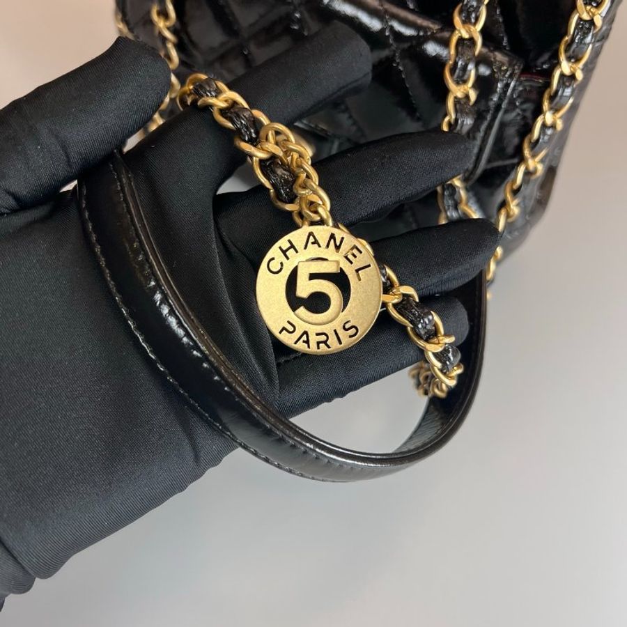 CHANEL 天貓精靈hobo包油蠟黑金小號 AS3710/晶片款-10