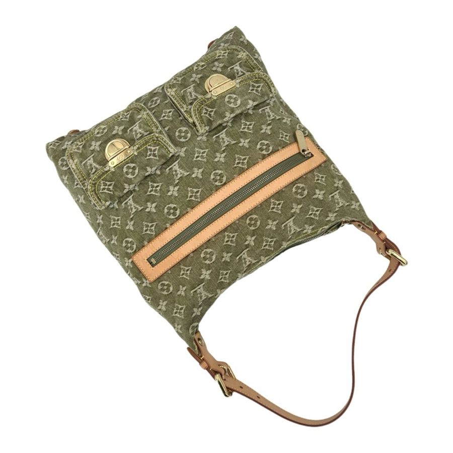 LV路易威登BAGGY 綠色 牛仔丹寧單肩包 金扣-5