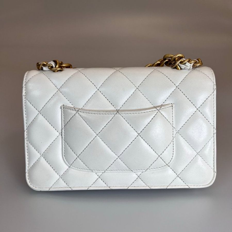 CHANEL CF風琴包牛皮白 AS3226/晶片款-1