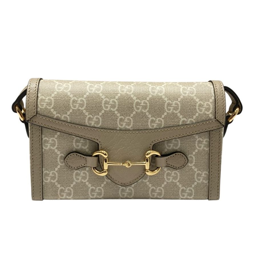 GUCCI 古馳 699296 HORSEBIT MINI BAG 1955 系列迷你手袋 SUPREME帆布 皮革 米色 金釦-1