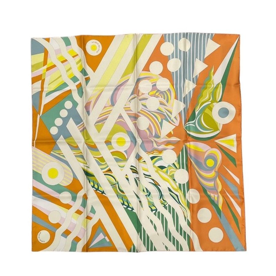 HERMES 愛馬仕 CARRE 90 LE REVE DE JULIA 絲巾 純蠶絲 橘色系-1