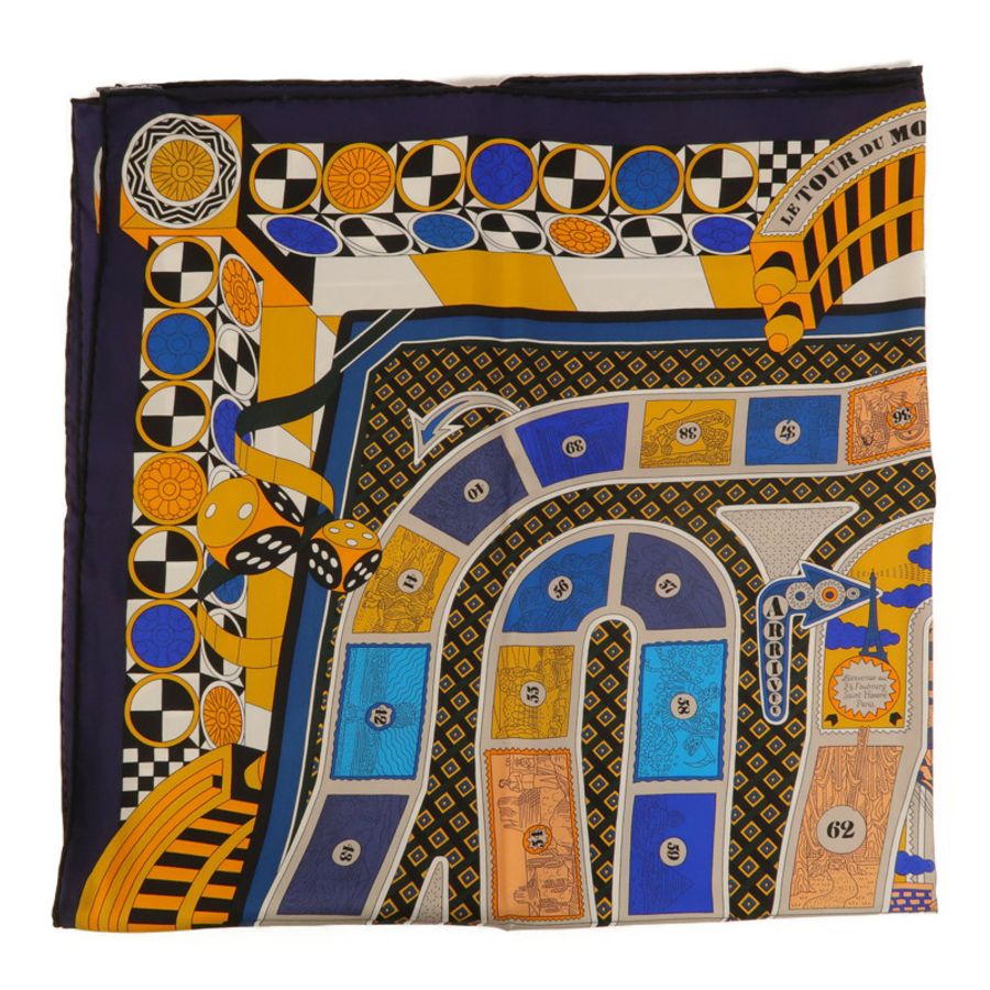 HERMES 絲質Le Tour Du Monde En 63 Cases Scarf 90x90絲巾-1