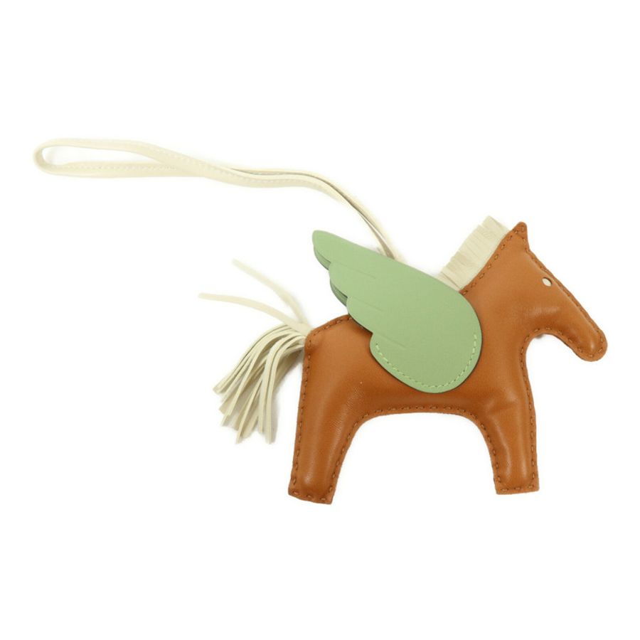 HERMES Milo/Swift皮革Rodeo Pegase MM掛飾Vert Criquet/Nata/Gold-1
