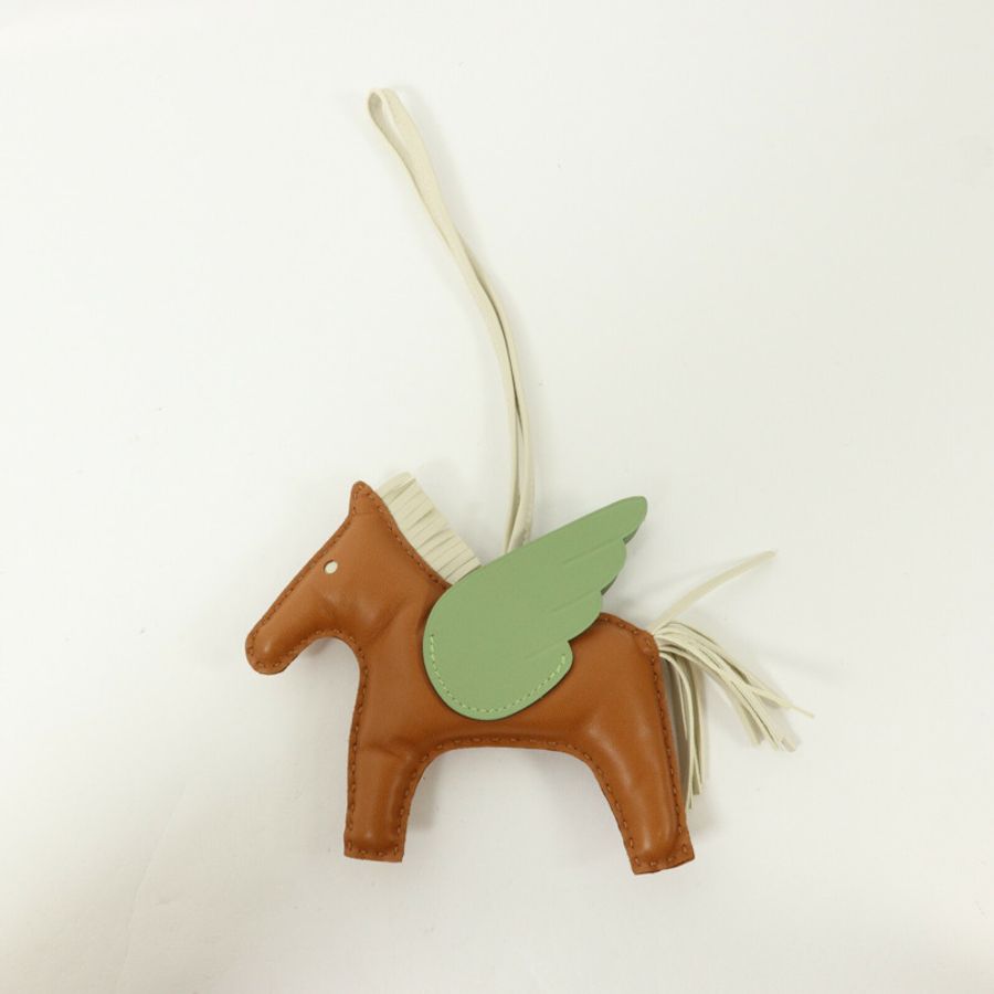 HERMES Milo/Swift皮革Rodeo Pegase MM掛飾Vert Criquet/Nata/Gold-6